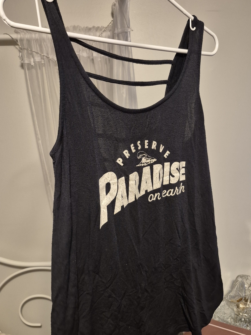 2/$15 Paradise on Earth Black Graphic Tank Top - Womens-Small